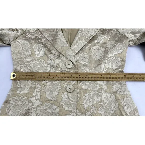 ANN TAYLOR Floral Blazer Top Womens Jacket Size 0 Cream Beige Two Button - Picture 10 of 11